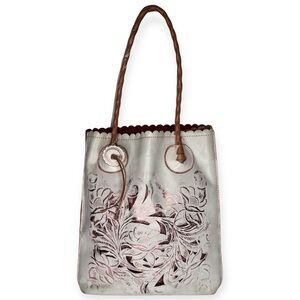 Patricia Nash Cavo Tote Antique Rose Burnished Embossed Tooled Shopper Tote Pink